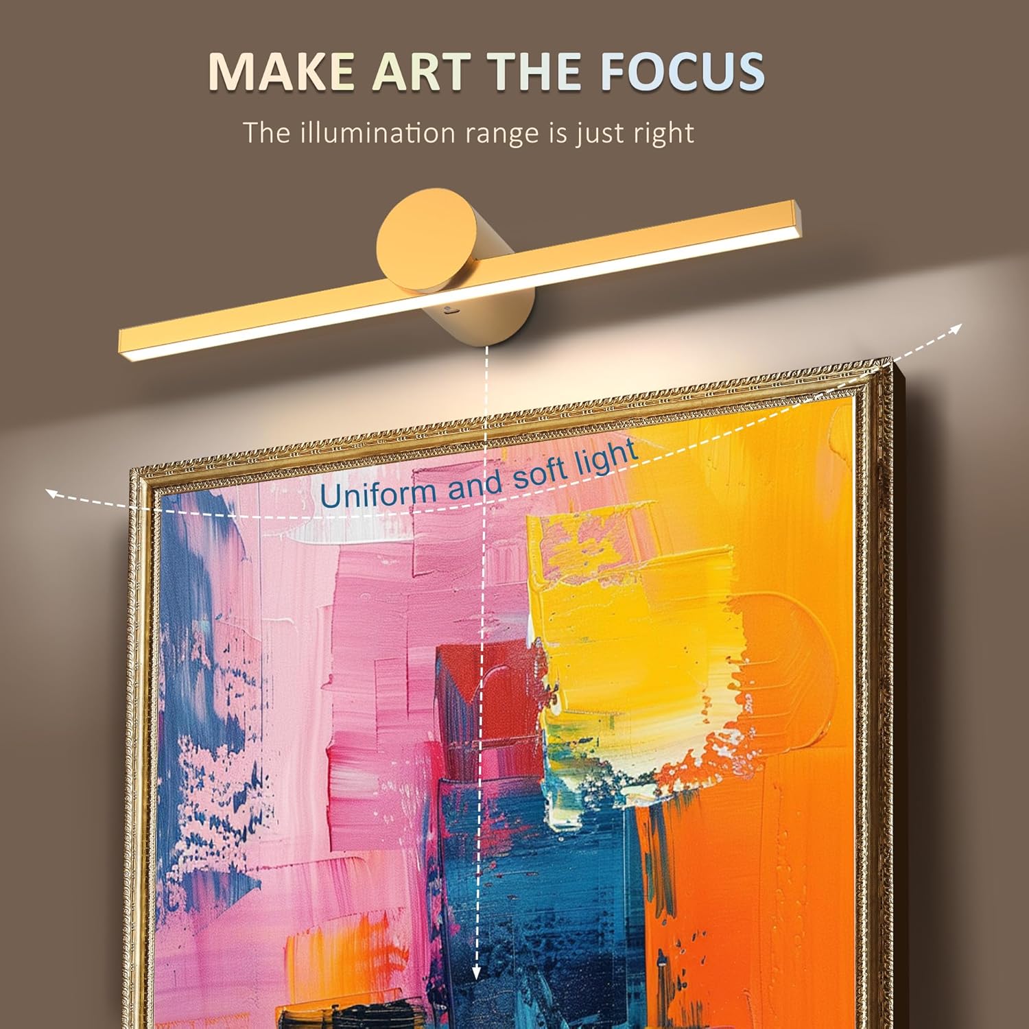 ZitoStory Battery Operated Picture Light with Remote,Wireless Dimmable Art Lights for Paintings Rechargeable Gallery Light Artwork Lighting for Canvas, Portrait (Gold,11.4'' Inch)